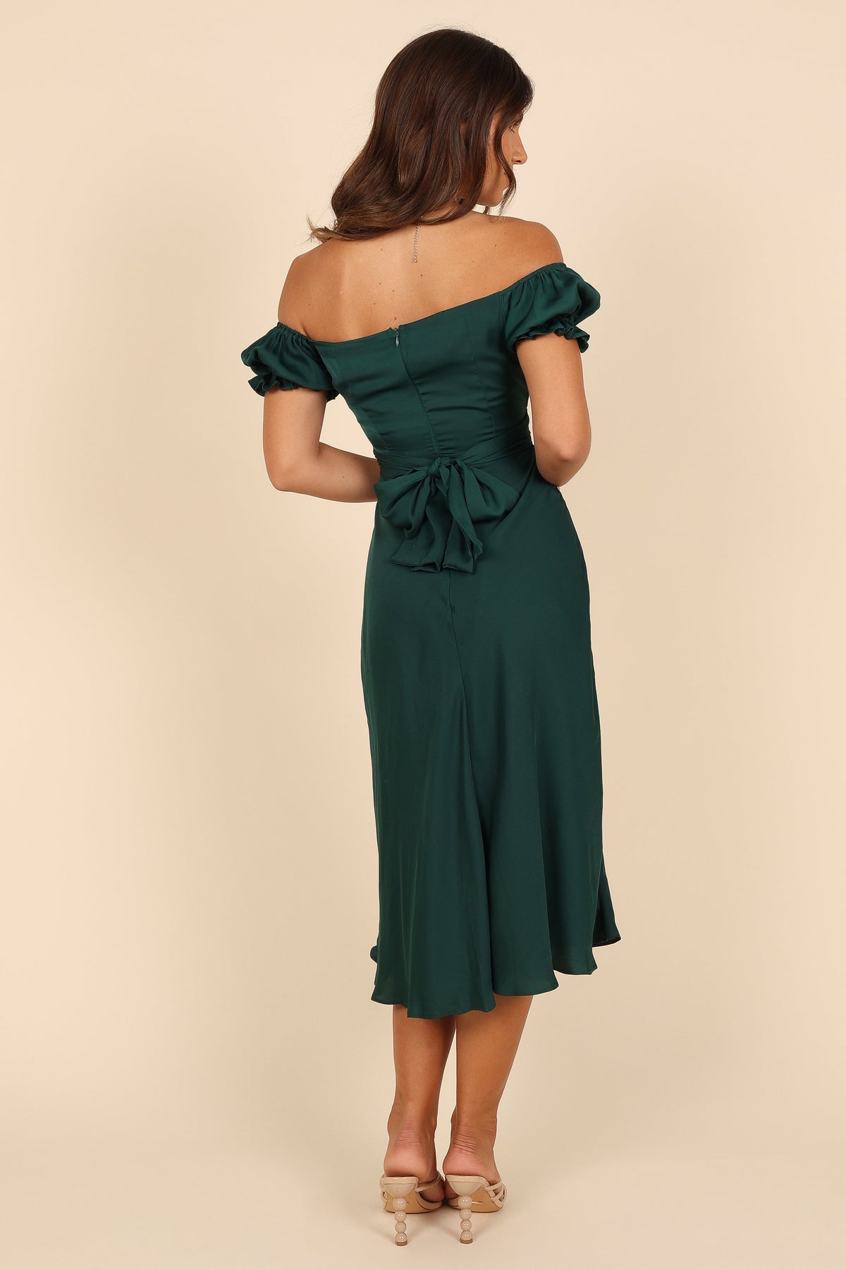 off the shoulder frill midi dress Mickenna Sweetheart Frill Midi Dress - Emerald