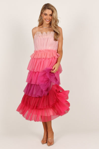 Minnie Tiered Tulle Midi Dress - Pink - Petal & Pup USA