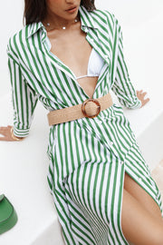 Petal and Pup USA DRESSES Mira Oversized Shirt Dress - Green Stripe