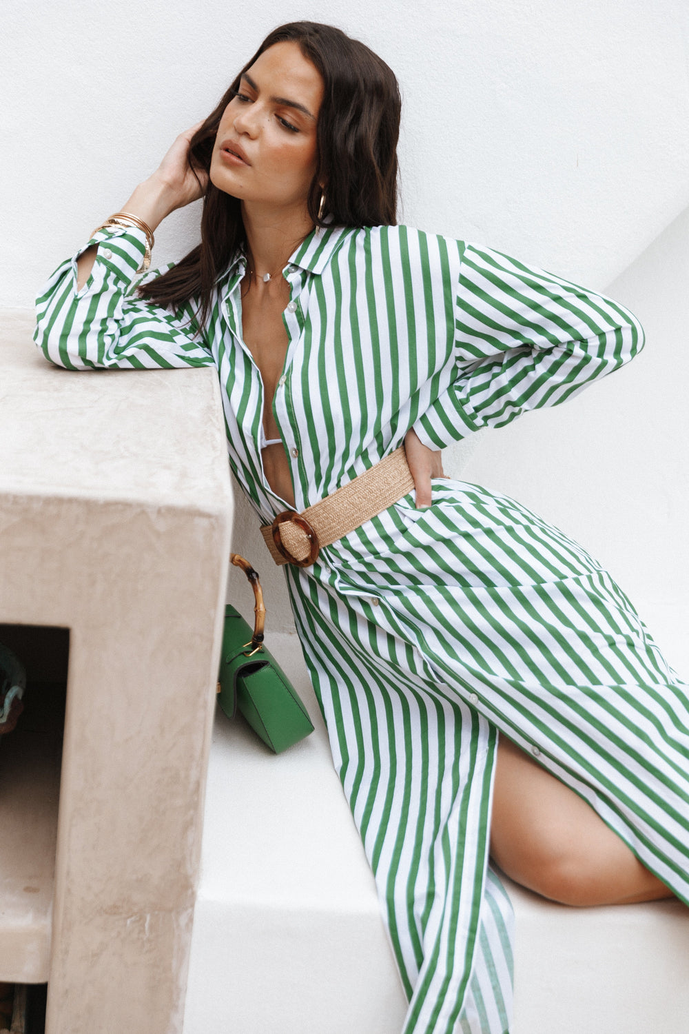 Petal and Pup USA DRESSES Mira Oversized Shirt Dress - Green Stripe