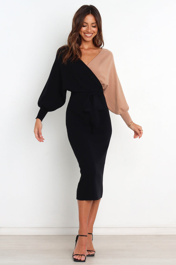 Cammie Long Sleeve Midi Dress - Beige