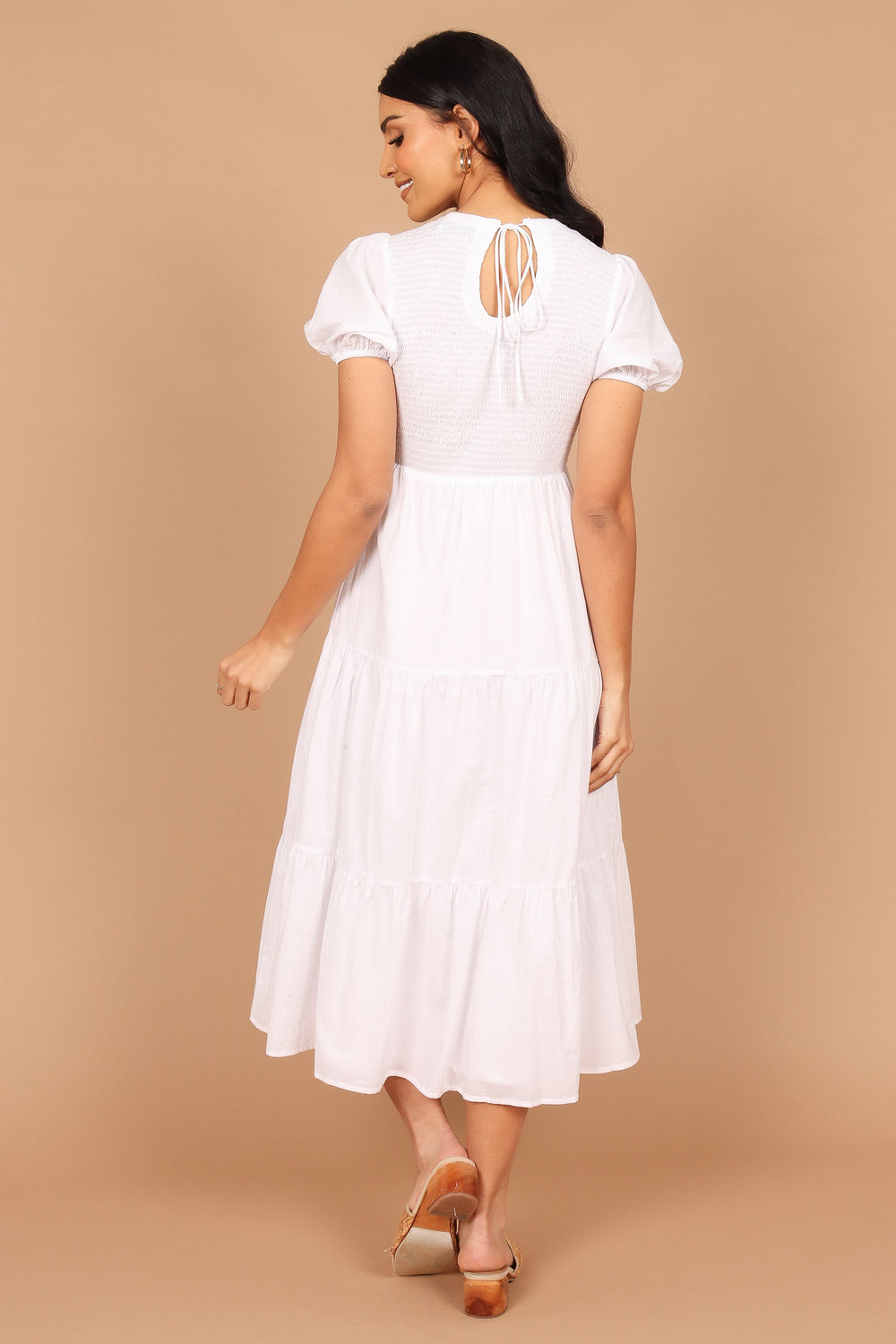 Petal and Pup USA DRESSES Naura Shirred Tiered Midi Dress - White