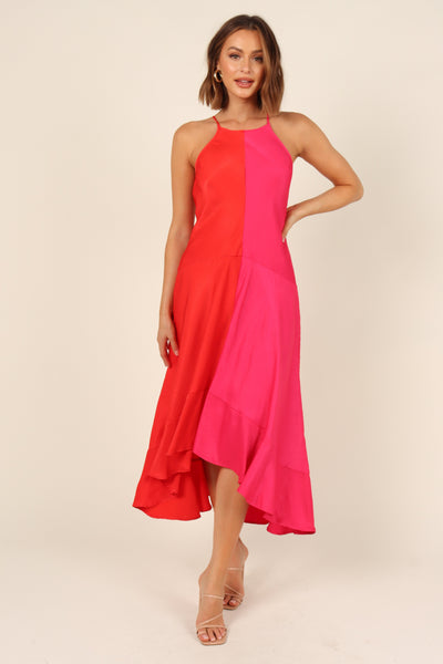 Lipa Colourblock Midi Slip Dress - Pink/Red - Petal & Pup USA