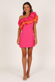 Petal and Pup USA DRESSES Phoebe One Shoulder Mini Dress - Pink/Orange
