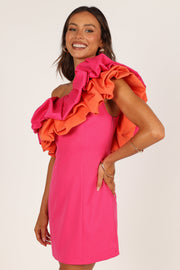 Petal and Pup USA DRESSES Phoebe One Shoulder Mini Dress - Pink/Orange