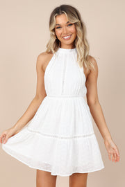 Petal and Pup USA DRESSES Raffael High Neck Mini Dress - White