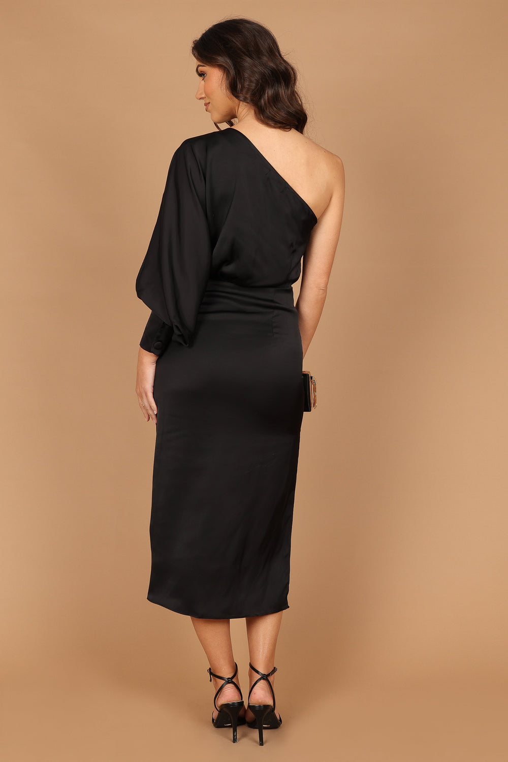 Regale One Shoulder Drape Midi Dress Black Petal & Pup USA