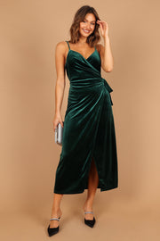 Petal and Pup USA DRESSES Renarde Wrap Velvet Midi Dress - Emerald