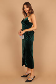 Petal and Pup USA DRESSES Renarde Wrap Velvet Midi Dress - Emerald