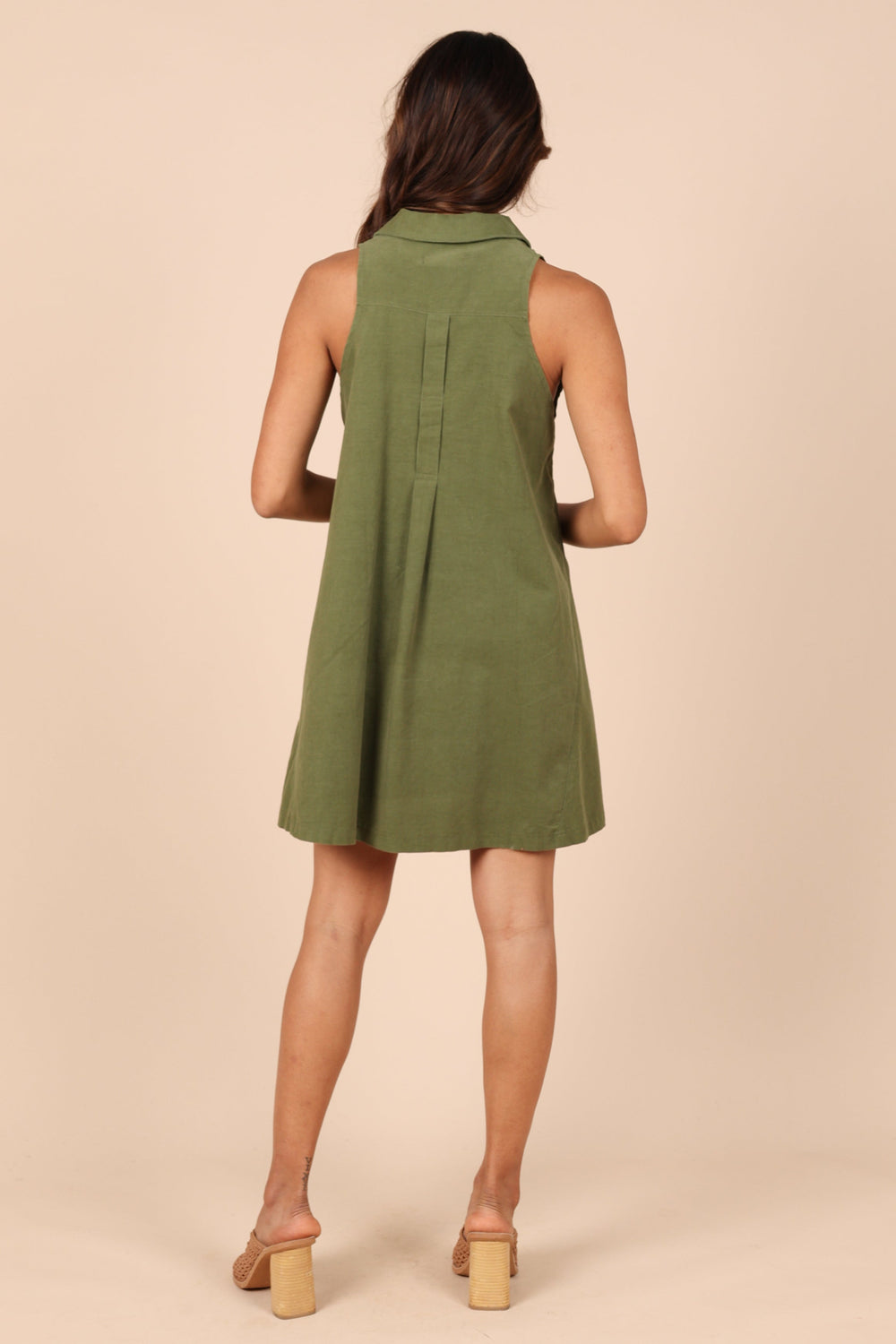 Petal and Pup USA DRESSES Rose Collared Mini Dress - Olive Corduroy