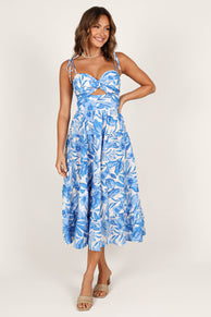 Petal and Pup USA DRESSES Rose Midi Dress - Blue/White