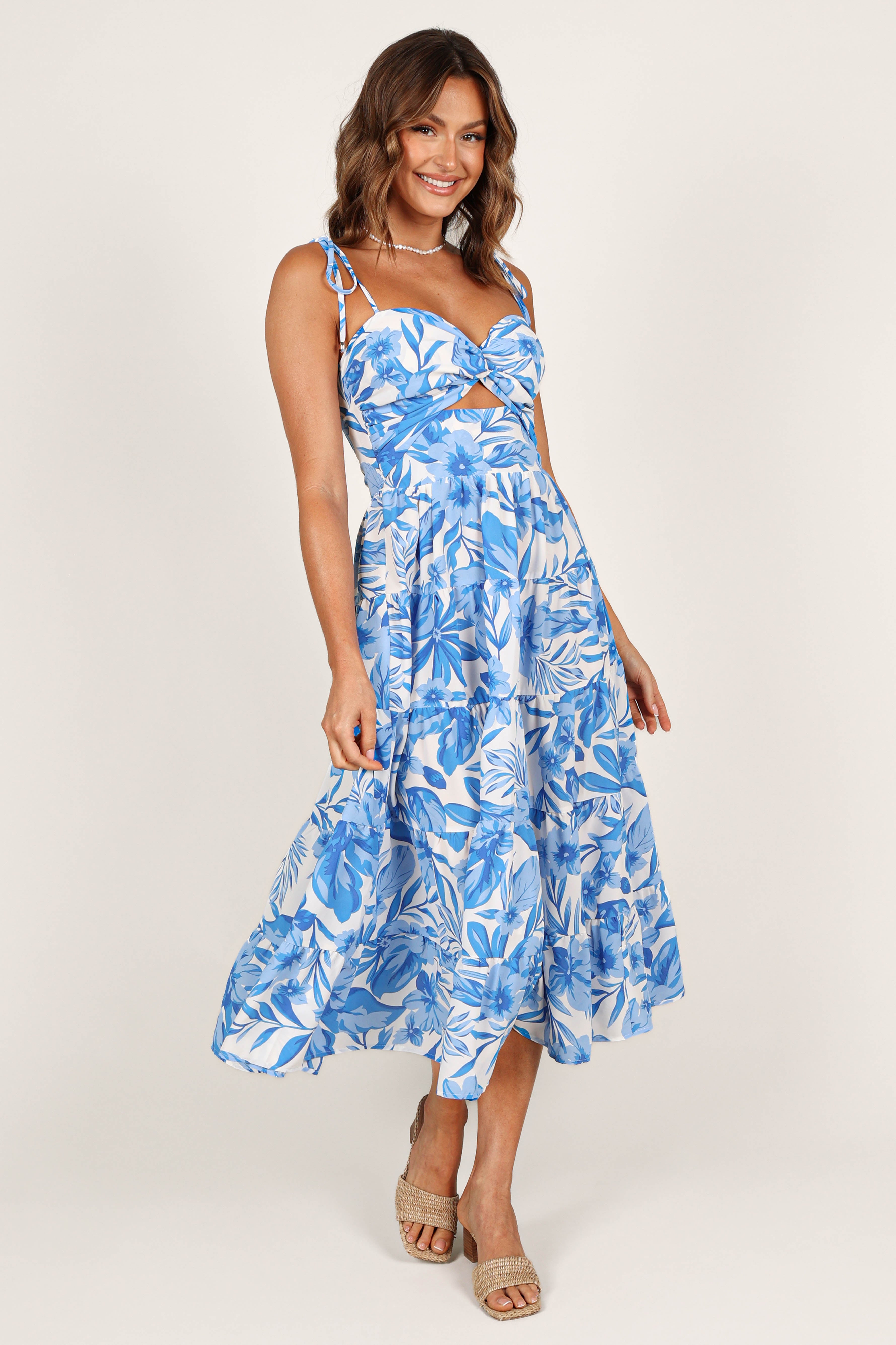 Rose Midi Dress Blue White Petal Pup USA