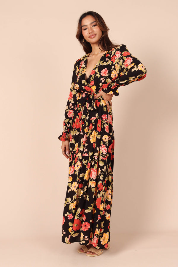 Petal and Pup USA DRESSES Ruana Maxi Dress - Black Floral