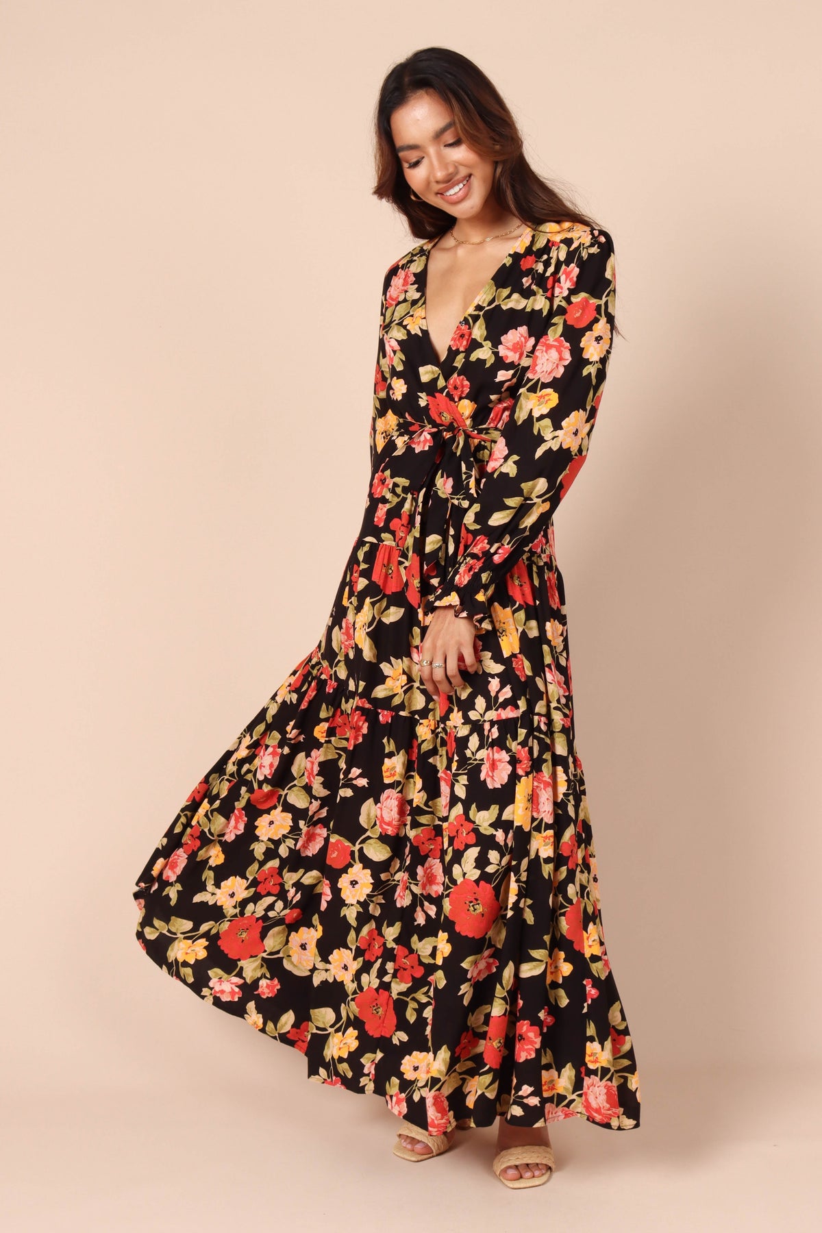 black floral maxi dress with sleeves GothDark Womens Floral Maxi Dress Sheer Mesh Bell Sleeve Tiered Ruffle Gothic Romantic Casual Long Dresses Multicolor at Amazon Women's Clothing store