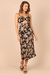 Petal and Pup USA DRESSES Saga Cut Out Midi Dress - Black Floral