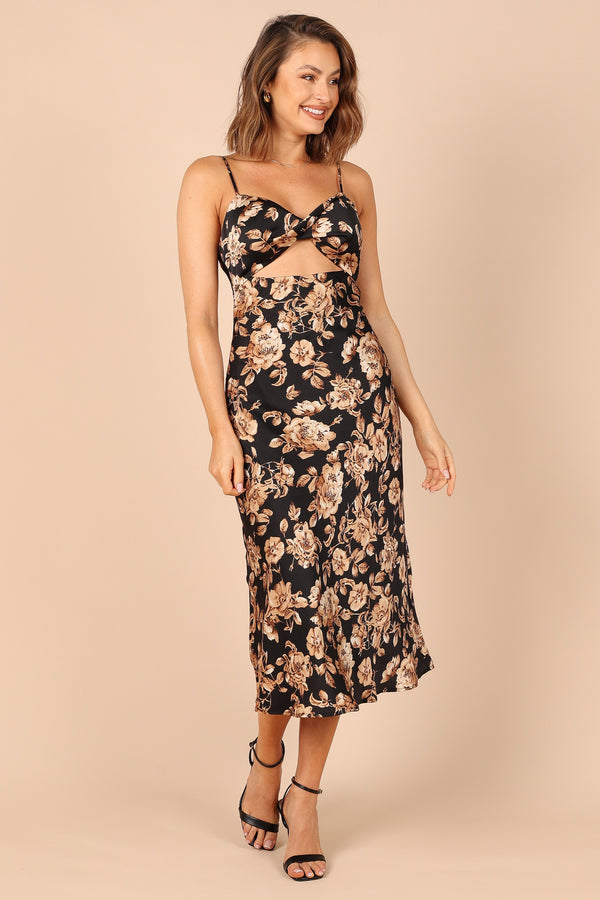 Petal and Pup USA DRESSES Saga Cut Out Midi Dress - Black Floral