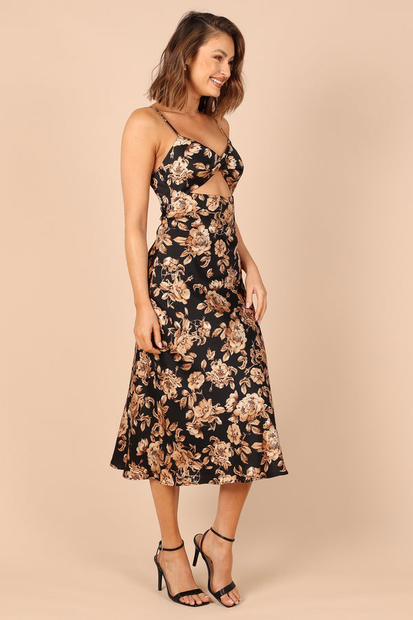 Petal and Pup USA DRESSES Saga Cut Out Midi Dress - Black Floral