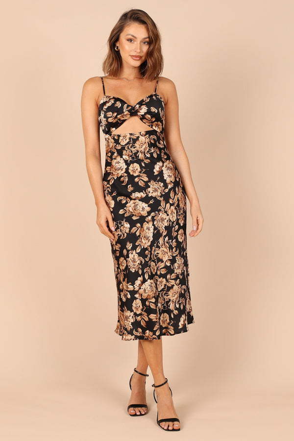 Petal and Pup USA DRESSES Saga Cut Out Midi Dress - Black Floral