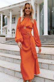 Petal and Pup USA DRESSES Sanderson Long Sleeve Wrap Maxi Dress - Orange