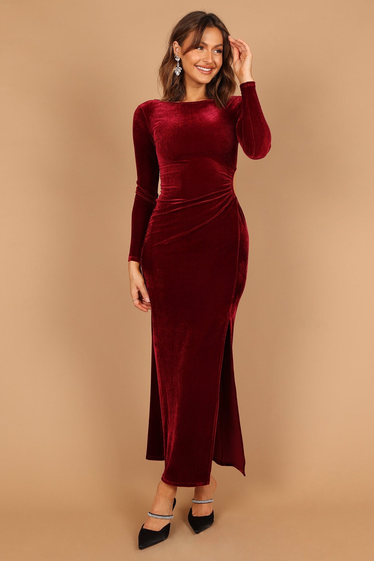 velvet long sleeve maxi dress Sarine Long Sleeve Maxi Dress