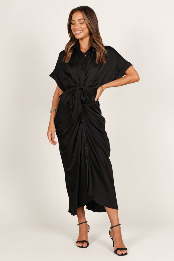 Petal and Pup USA DRESSES Stefan Wrap Front Midi Dress - Black