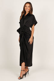 Petal and Pup USA DRESSES Stefan Wrap Front Midi Dress - Black