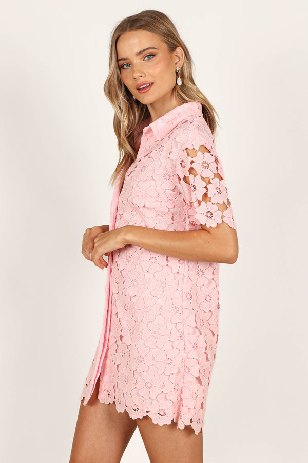 Petal and Pup USA DRESSES Tallie Button Up Mini Dress - Pink