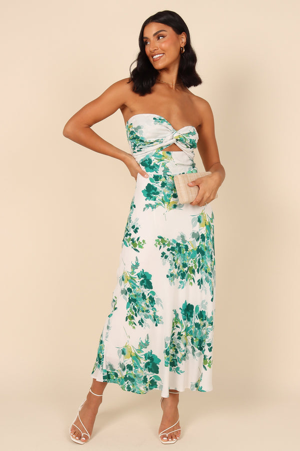 Petal and Pup USA DRESSES Teagan Strapless Midi Dress - Green Floral