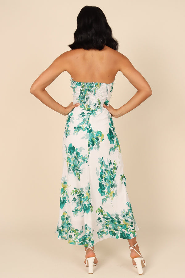 Petal and Pup USA DRESSES Teagan Strapless Midi Dress - Green Floral