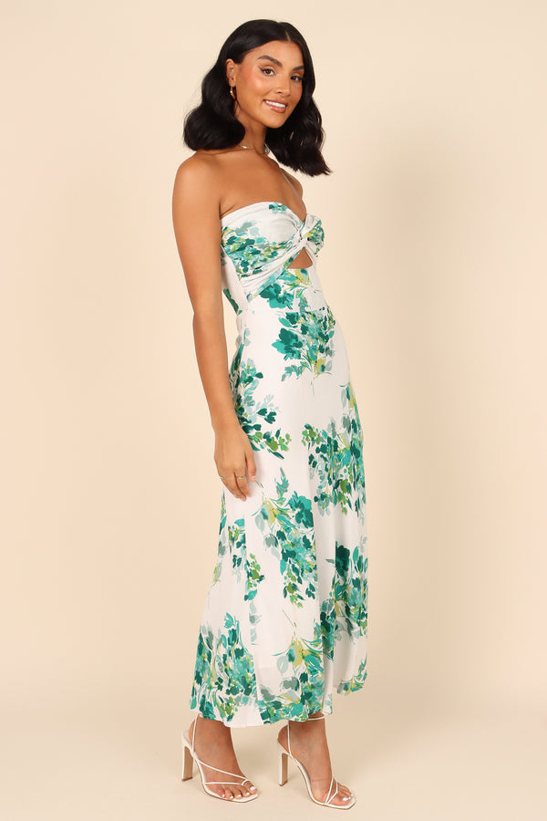 Petal and Pup USA DRESSES Teagan Strapless Midi Dress - Green Floral