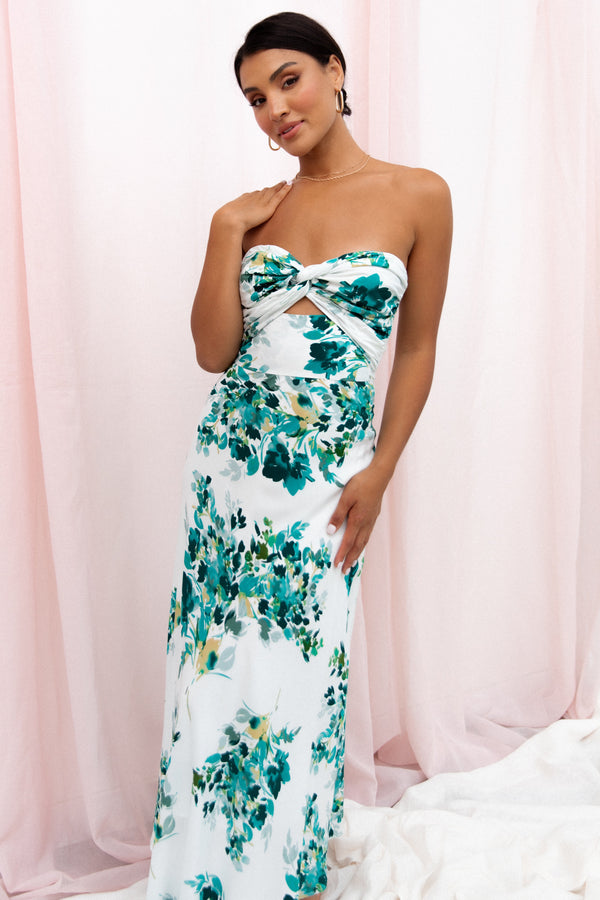 Petal and Pup USA DRESSES Teagan Strapless Midi Dress - Green Floral