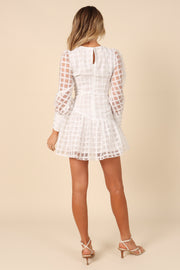 Petal and Pup USA DRESSES Thrilling Long Sleeve Puff Shoulder Mini Dress - White