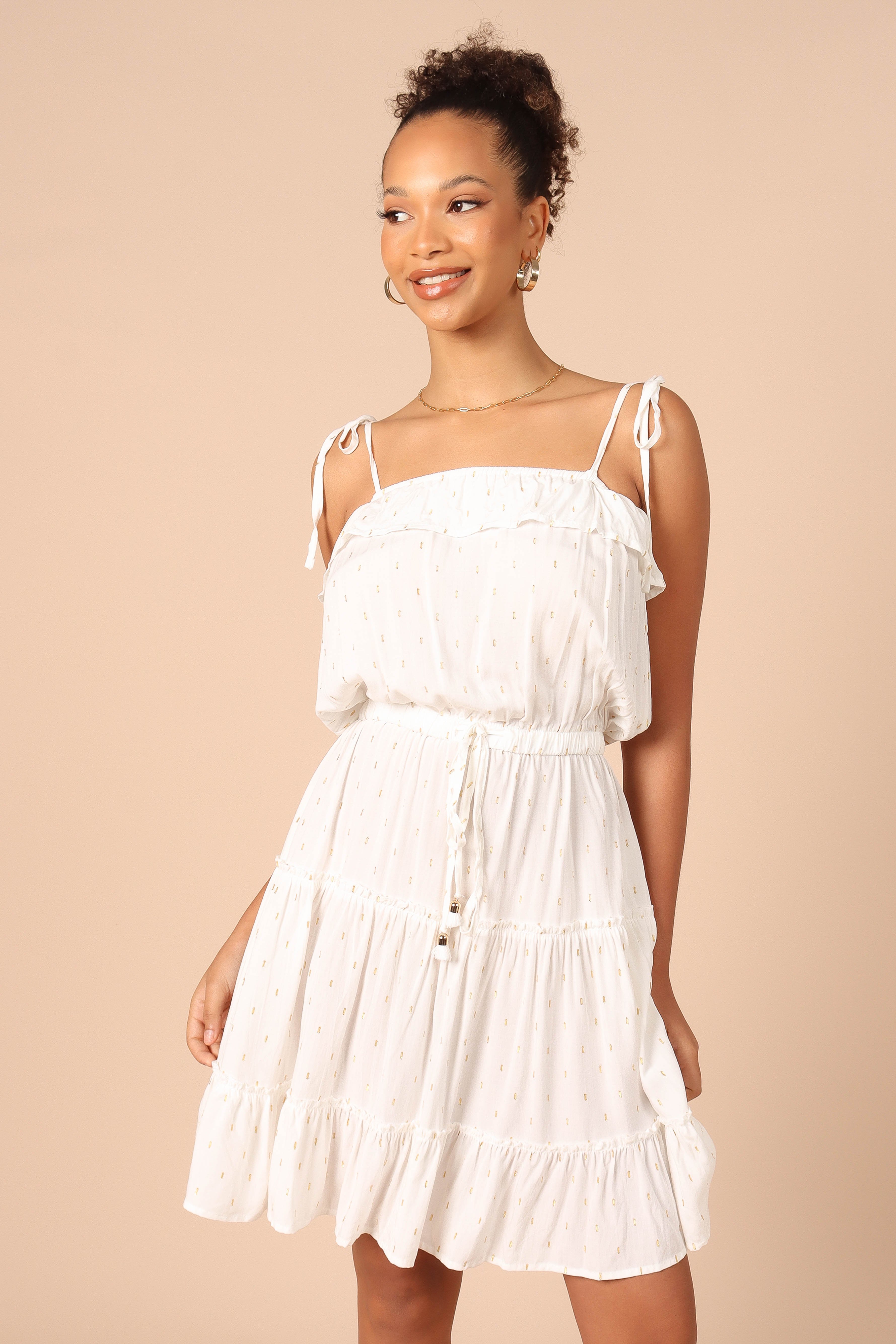 Shoulder tie dress white Clearance