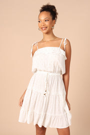 Petal and Pup USA DRESSES Twist Tie Shoulder Mini Dress - White