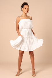 Petal and Pup USA DRESSES Twist Tie Shoulder Mini Dress - White