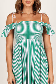 Petal and Pup USA DRESSES Yasminie Shirred Maxi Dress - Green Stripe