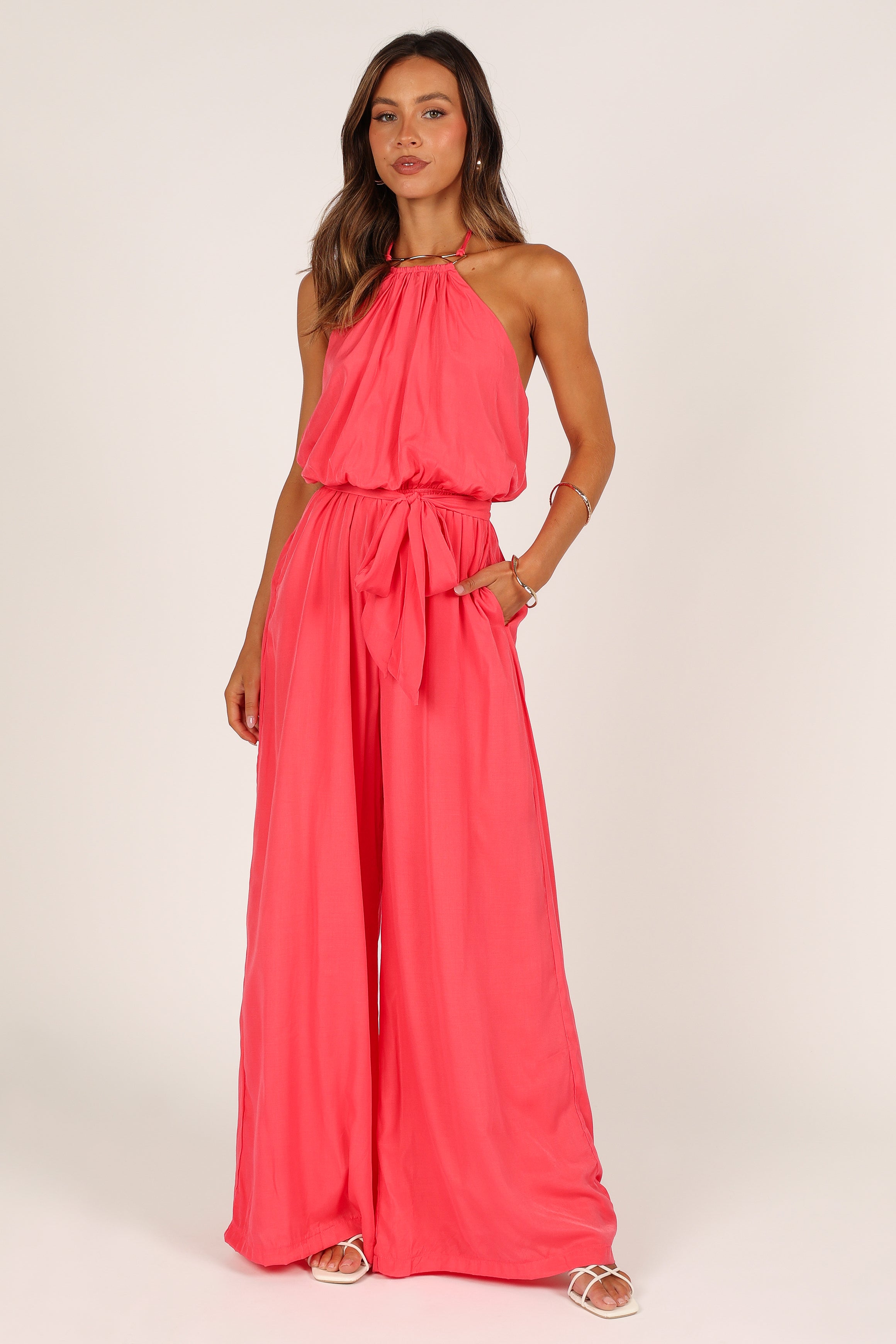 Dionne Halter Jumpsuit - Flamingo | Petal & Pup USA