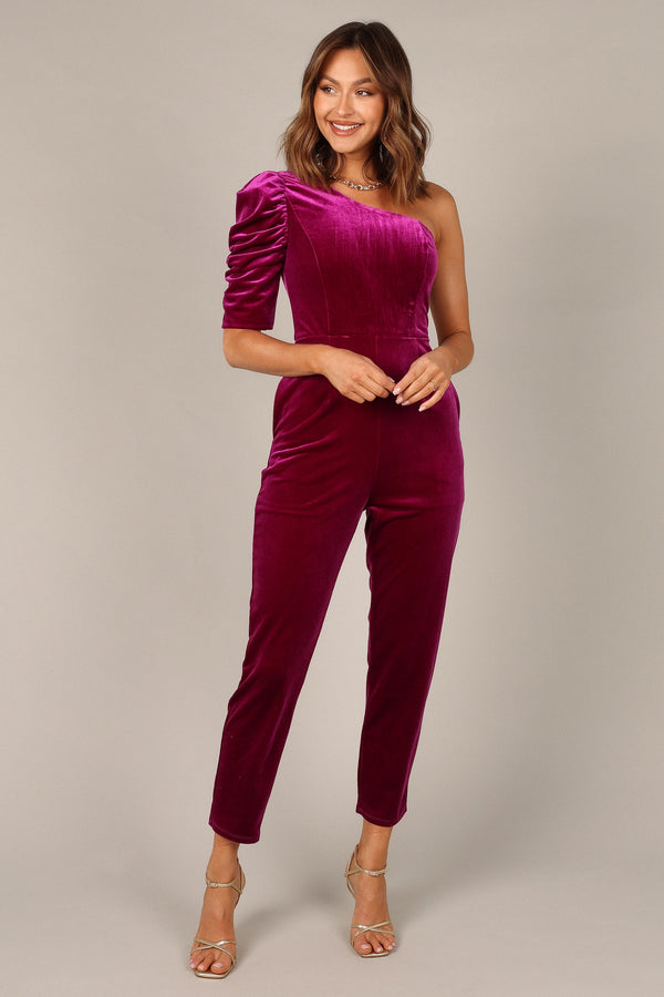 Petal and Pup USA JUMPSUITS Emmie One Shoulder Jumpsuit - Raspberry