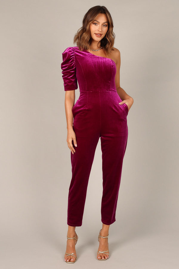 Petal and Pup USA JUMPSUITS Emmie One Shoulder Jumpsuit - Raspberry