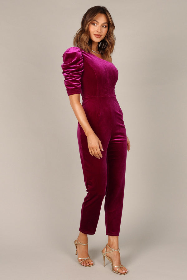 Petal and Pup USA JUMPSUITS Emmie One Shoulder Jumpsuit - Raspberry