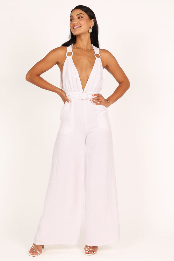 Petal and Pup USA JUMPSUITS Imani Belted Jumpsuit - White