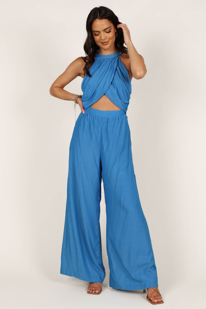 Mercedes Drape Front Jumpsuit Capri Blue Petal & Pup USA