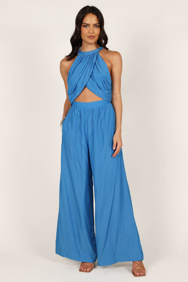 Petal and Pup USA JUMPSUITS Mercedes Drape Front Jumpsuit - Capri Blue