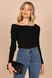Petal and Pup USA KNITWEAR Alicia One Shoulder Knit Sweater - Black