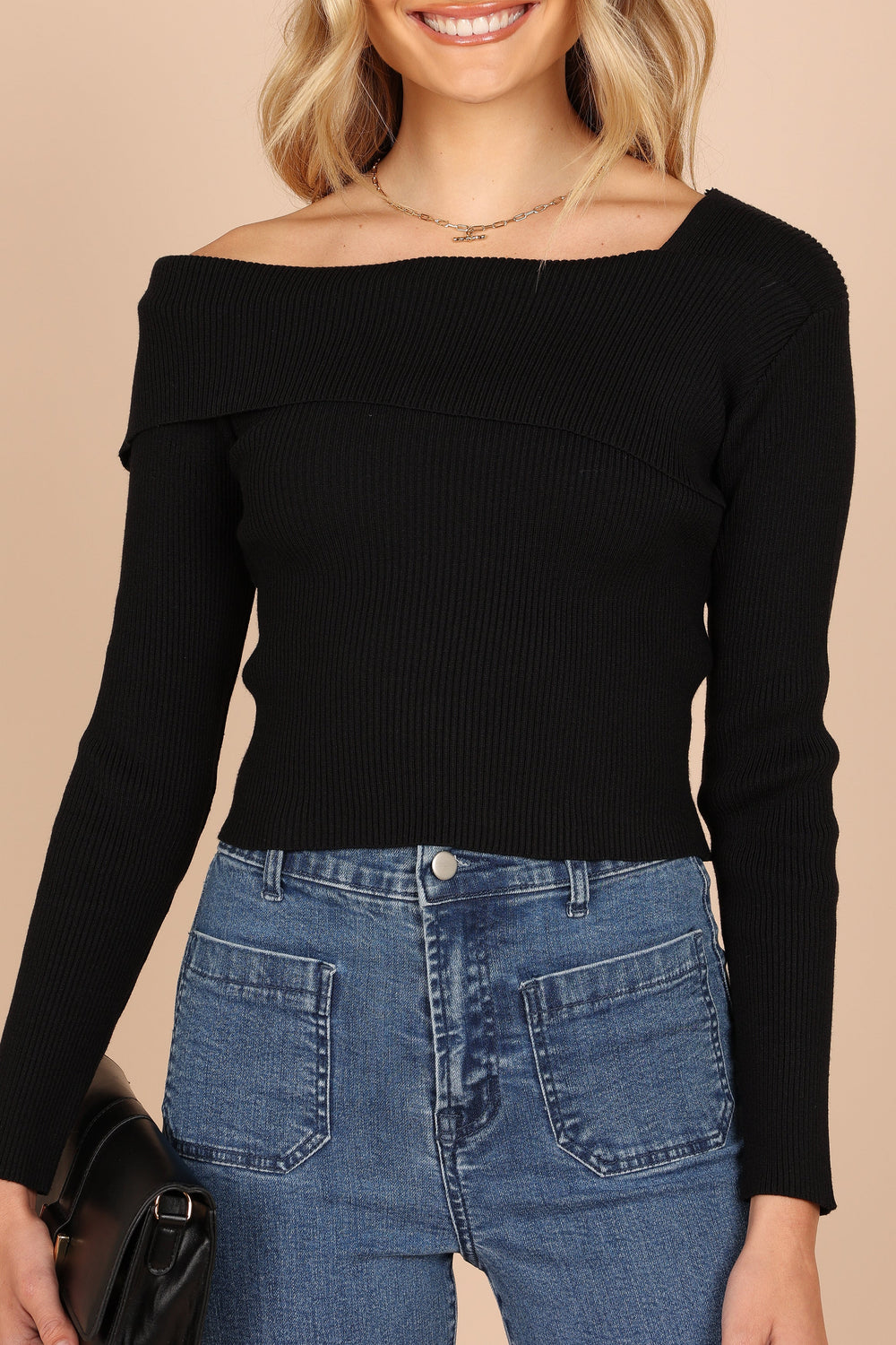 Petal and Pup USA KNITWEAR Alicia One Shoulder Knit Sweater - Black