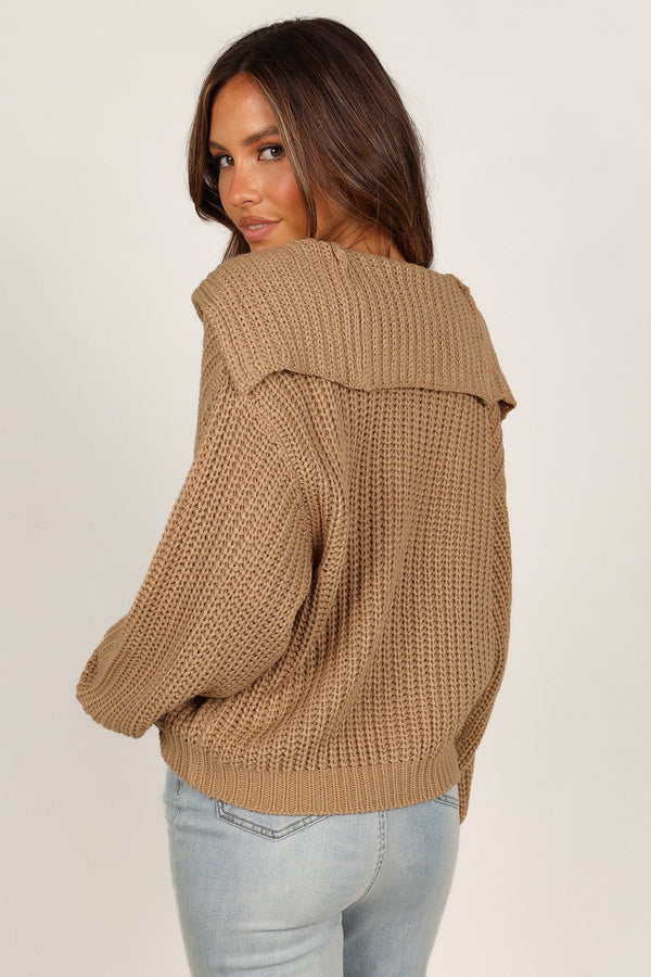 Petal and Pup USA Knitwear Amelia Oversize Collar Button Cardigan - Camel