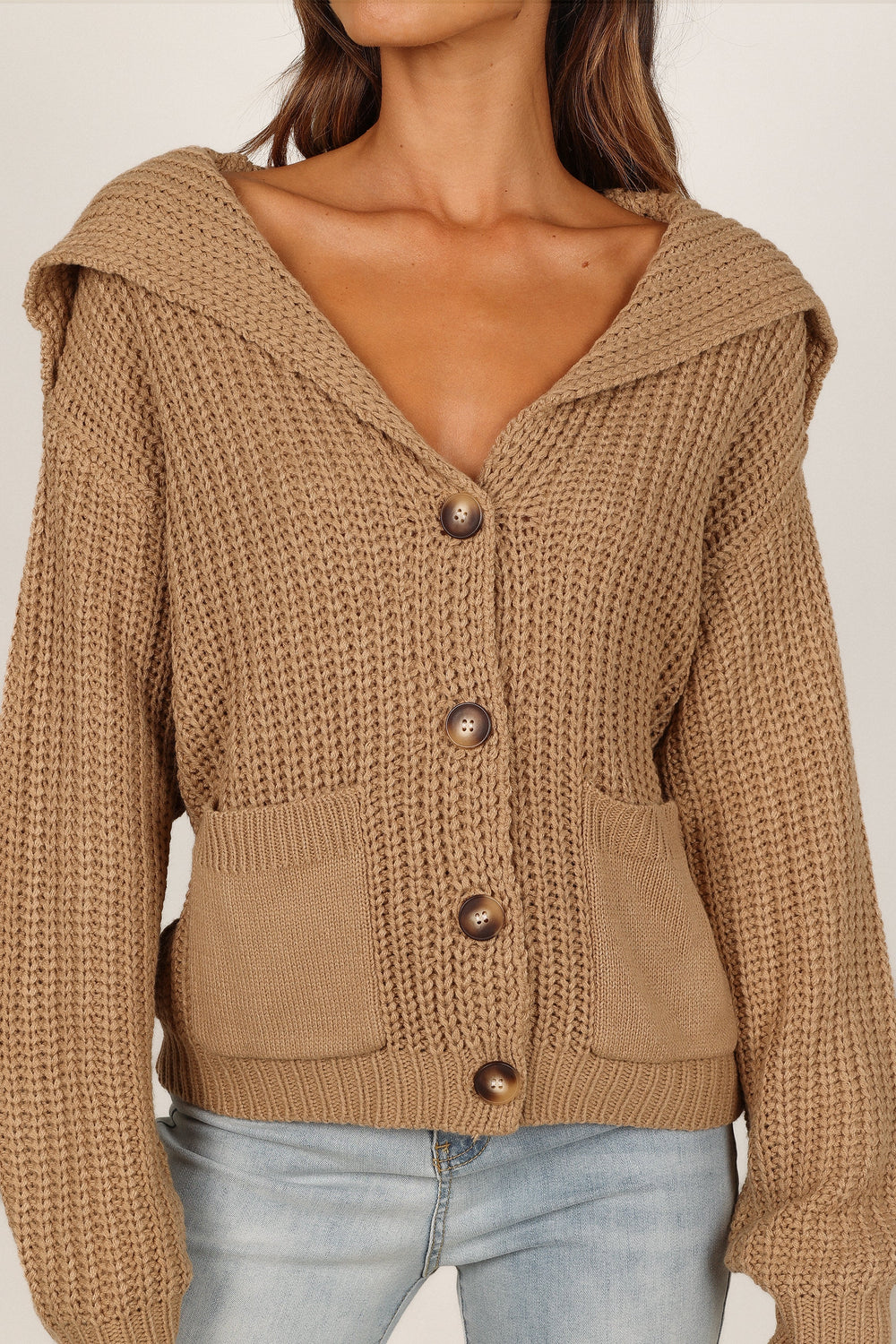 Petal and Pup USA Knitwear Amelia Oversize Collar Button Cardigan - Camel