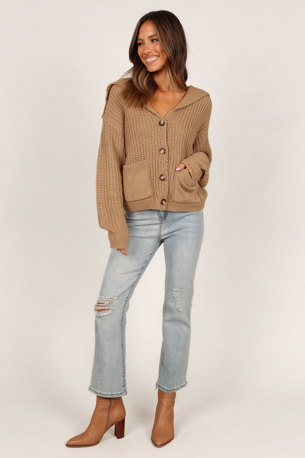 Petal and Pup USA Knitwear Amelia Oversize Collar Button Cardigan - Camel