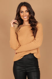 Petal and Pup USA KNITWEAR Angelina Angled Quarter Zip Knit Sweater - Camel