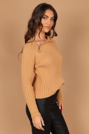 Petal and Pup USA KNITWEAR Angelina Angled Quarter Zip Knit Sweater - Camel
